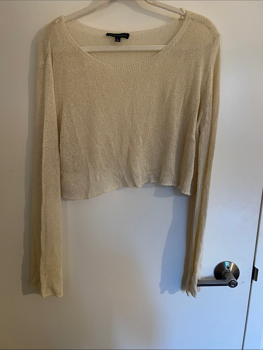 Cream Lightweight Cropped Knit Top